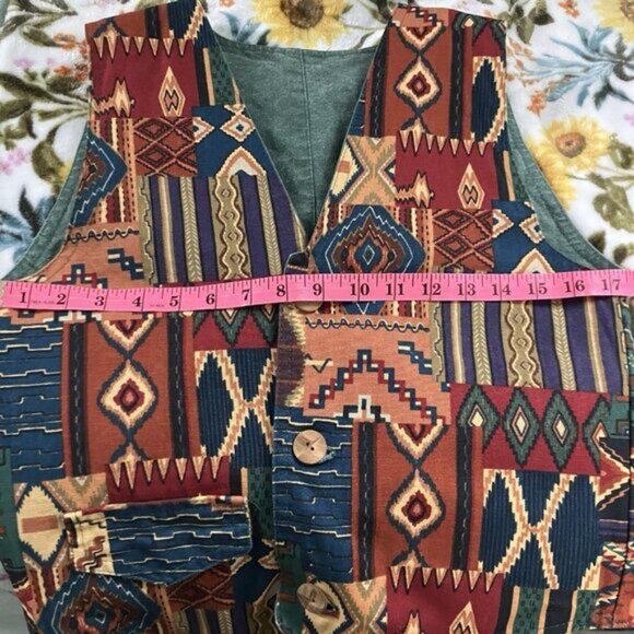 Vintage Reversible Vest Womens XS Green Canvas Funky 90s Abstract Artsy Top - Picture 6 of 7